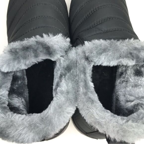 BJ Black Quilted Faux Fur Lined Soft Sole Flat Ankle Waterproof Slipper Shoes - Picture 13 of 16